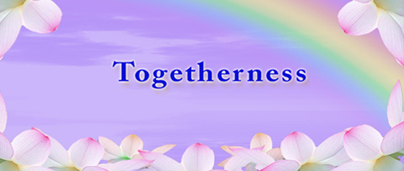 Togetherness text on Petal boarder with rainbow