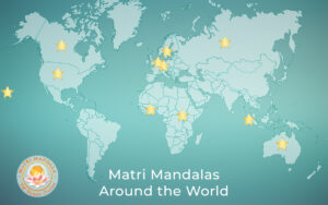 World map with stars on each country that has an active Matri Mandala Women“s Circle